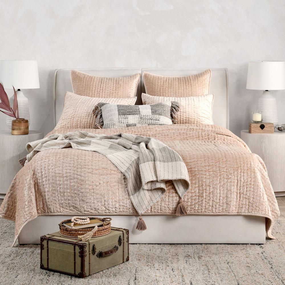 Villa by Classic Home - Dimitry 100% Rayon Velvet Nude King Quilt  - 108W - Nude - V270058 veiw 6