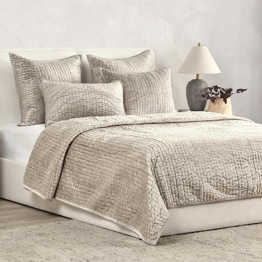 Villa by Classic Home - Dimitry 100% Rayon Velvet Pebble Beige King Quilt  - 108W - Pebble Beige - V160020 veiw 2