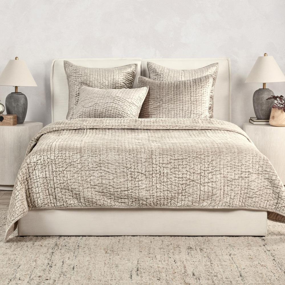 Villa by Classic Home - Dimitry 100% Rayon Velvet Pebble Beige King Quilt  - 108W - Pebble Beige - V160020 veiw 3