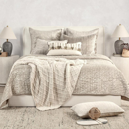 Villa by Classic Home - Dimitry 100% Rayon Velvet Pebble Beige King Quilt  - 108W - Pebble Beige - V160020 veiw 5