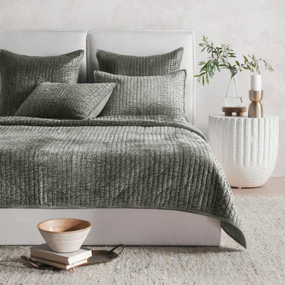 Villa by Classic Home - Dimitry 100% Rayon Velvet Sage Green Quilt  - 108W - Sage Green - V250134 veiw 2