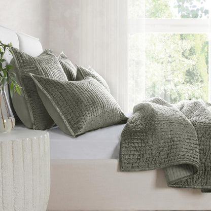 Villa by Classic Home - Dimitry 100% Rayon Velvet Sage Green Quilt  - 108W - Sage Green - V250134 veiw 3