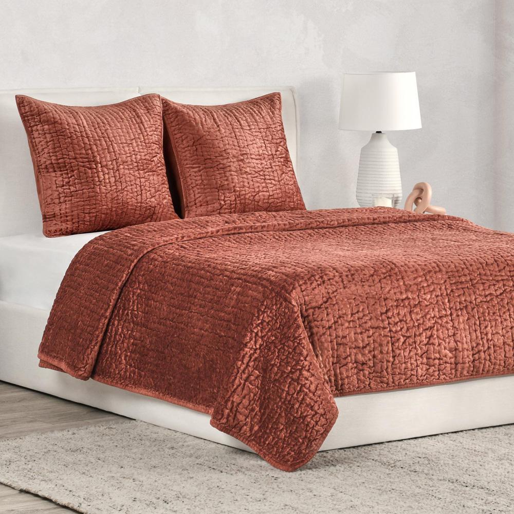 Villa by Classic Home - Dimitry 100% Rayon Velvet Terra Cotta Sham  - 26W - Terra Cotta - V260009 veiw 4