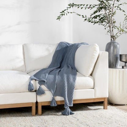 Villa by Classic Home - Kerith 100% Cotton 50inX 70in Throw Blanket Blanket In Blue  - 50W - Blue - V250033 veiw 5