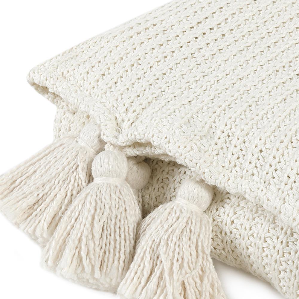 Villa by Classic Home - Kerith 100% Cotton 50inX 70in Throw Blanket Blanket In Ivory  - 50W - Ivory - V250032 veiw 4