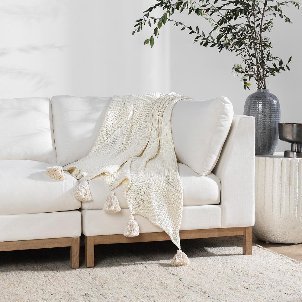 Villa by Classic Home - Kerith 100% Cotton 50inX 70in Throw Blanket Blanket In Ivory  - 50W - Ivory - V250032 veiw 5