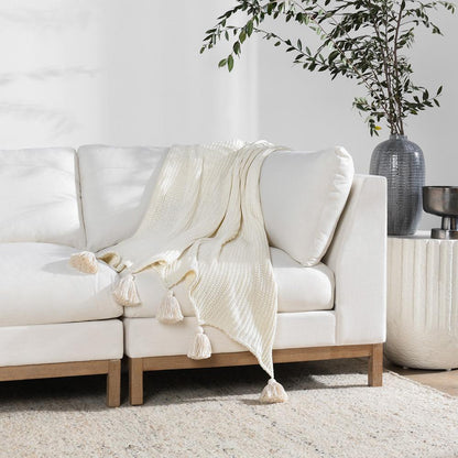 Villa by Classic Home - Kerith 100% Cotton 50inX 70in Throw Blanket Blanket In Ivory  - 50W - Ivory - V250032 veiw 5