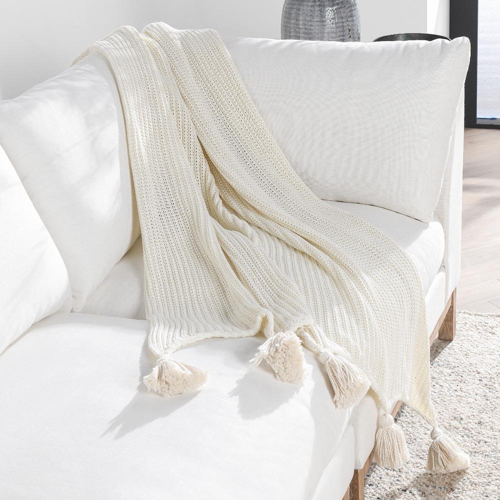 Villa by Classic Home - Kerith 100% Cotton 50inX 70in Throw Blanket Blanket In Ivory  - 50W - Ivory - V250032 veiw 6
