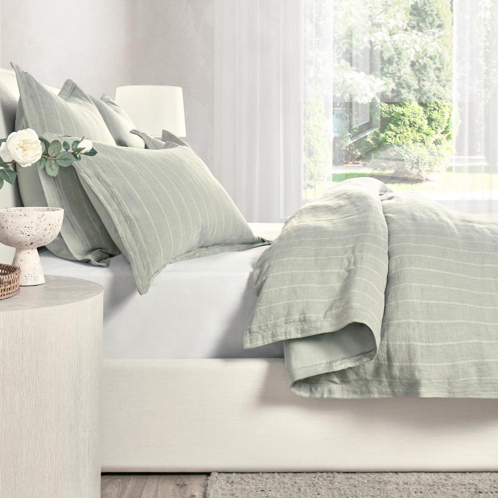 Villa by Classic Home - Kingston 100% Linen Queen Duvet , Sage Green - 92W - Sage Green  - V250125 veiw 4