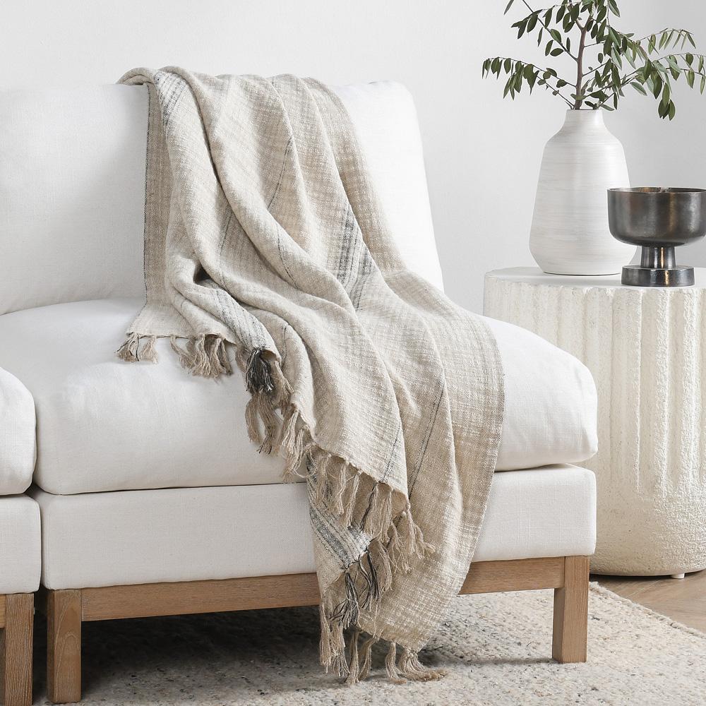 Villa by Classic Home - Lea 50inX 70in Throw Blanket Blanket In Ivory - 50W - Ivory, Black - V230064 veiw 5