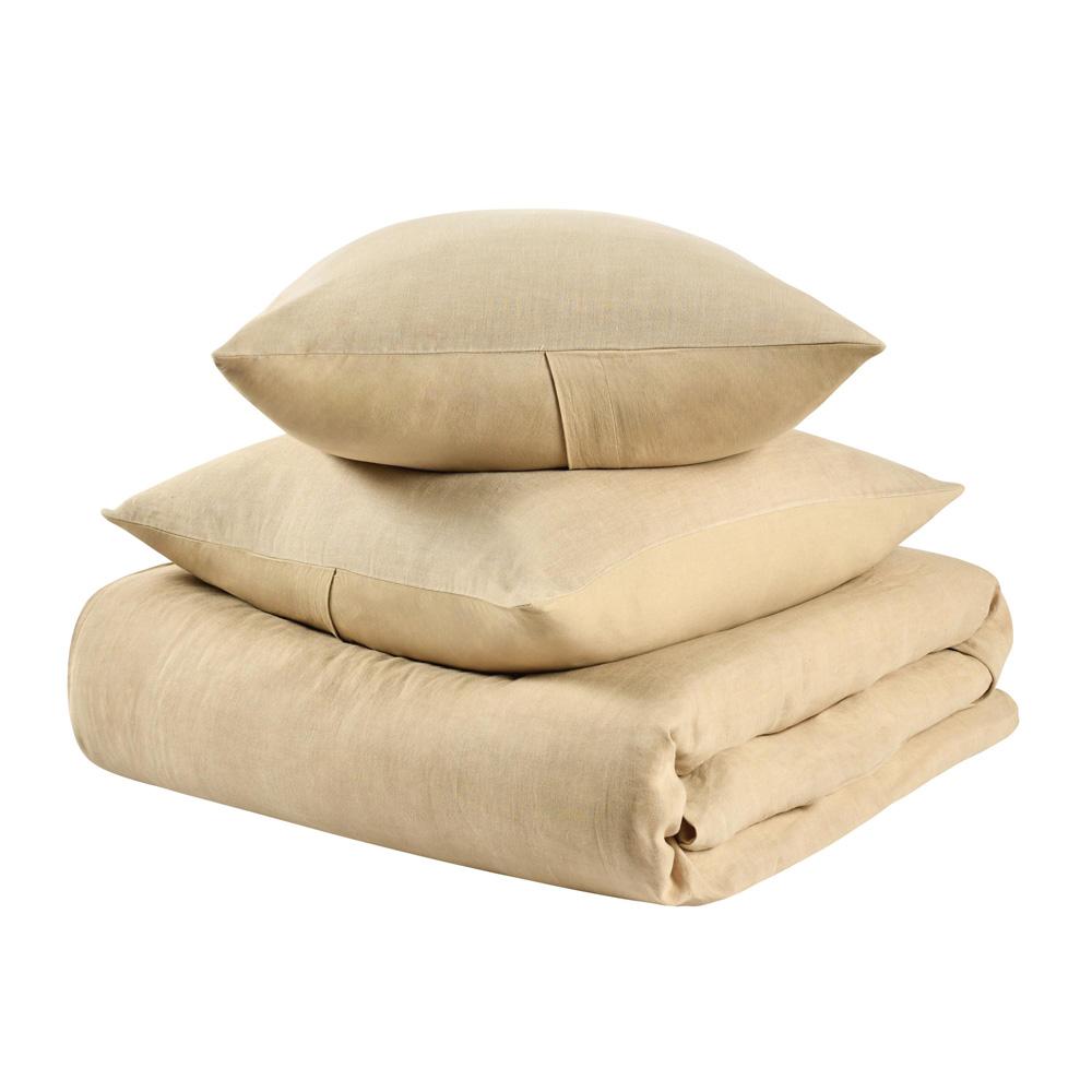 Villa by Classic Home - Paloma 3-Piece Hemp Fabric Ochre Amber Queen Duvet Set - 90W - Amber - BEDD352Q veiw 1