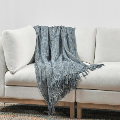 Villa by Classic Home - Tc Sharma 100% Cotton Linen Denim Blue Throw Blanket 50inX70in - 50W - Blue - V280087 veiw 5