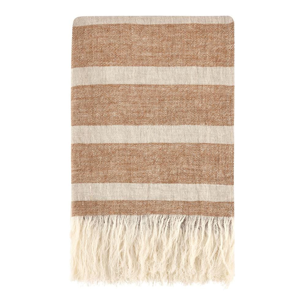 Villa by Classic Home - Sherry 100% Belgian Linen Brown Multicolor 50inX70in Throw Blanket Blanket - 50W - Brown - V290144 veiw 1