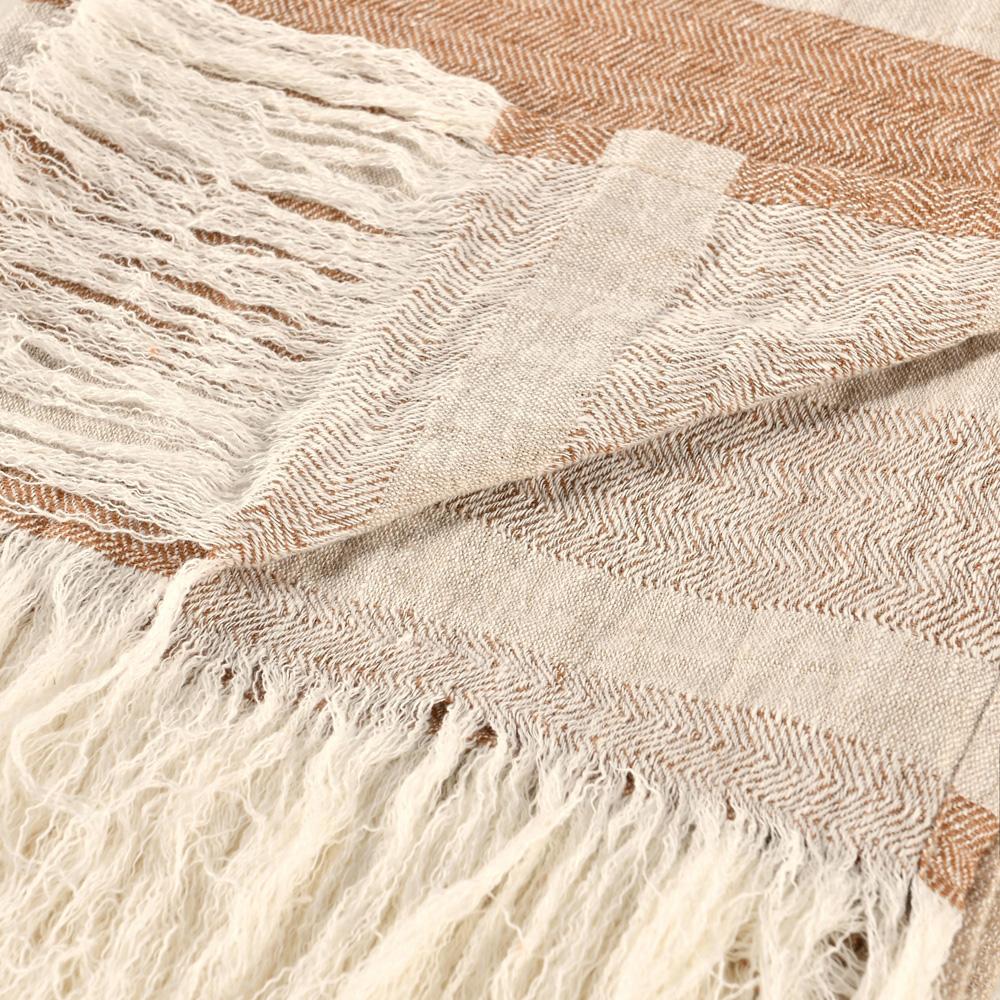 Villa by Classic Home - Sherry 100% Belgian Linen Brown Multicolor 50inX70in Throw Blanket Blanket - 50W - Brown - V290144 veiw 3