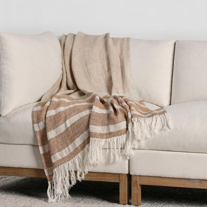 Villa by Classic Home - Sherry 100% Belgian Linen Brown Multicolor 50inX70in Throw Blanket Blanket - 50W - Brown - V290144 veiw 5