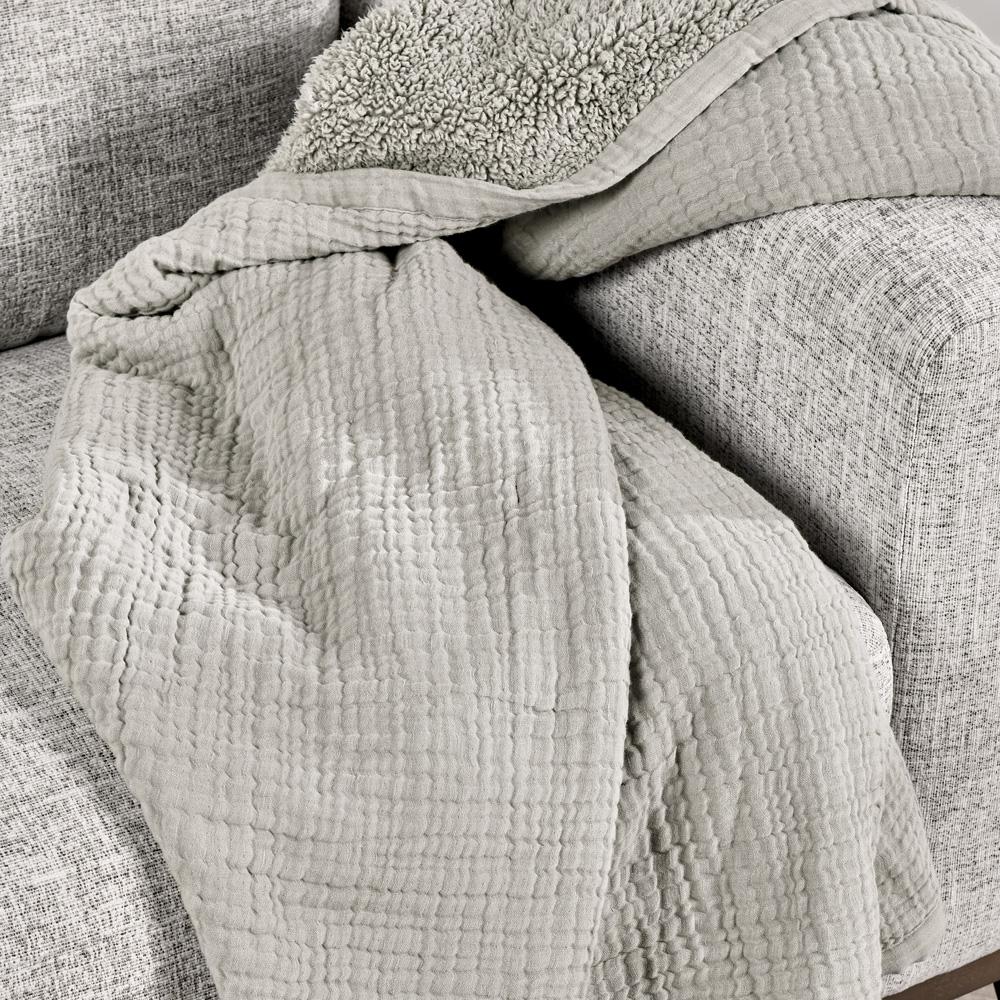 Villa by Classic Home - Tc Cotton Linen Blend Gray 50inX70in Throw Blanket Blanket - 50W - Gray - V270004 veiw 5
