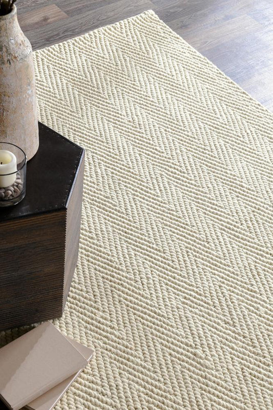 Villa by Classic Home - Herringbone 5X8 Hand Woven Wool Blend Fabric Ivory Area Rug - 5W - Ivory - 30091914 veiw 2