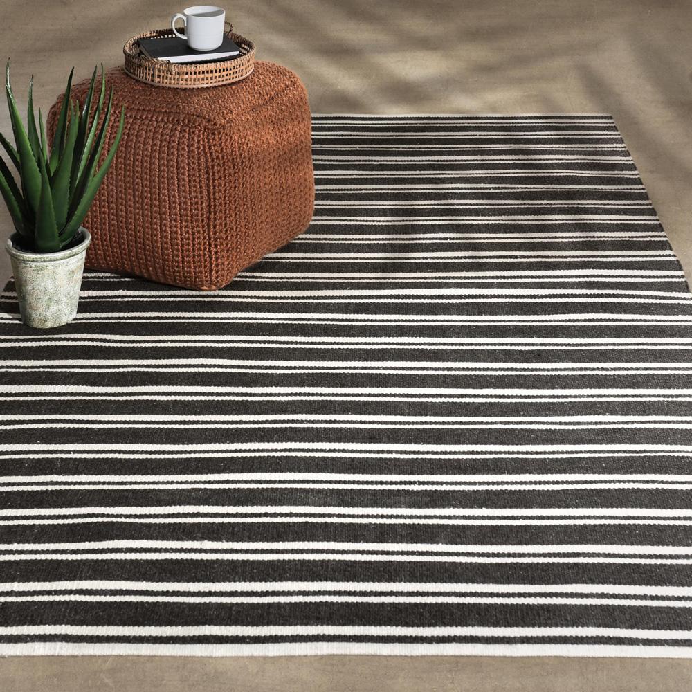 Villa by Classic Home - Palma 5X8 Hand Woven Performance Stripe Charcoal Fabric Area Rug - 5W - Charcoal - 30132524 veiw 5