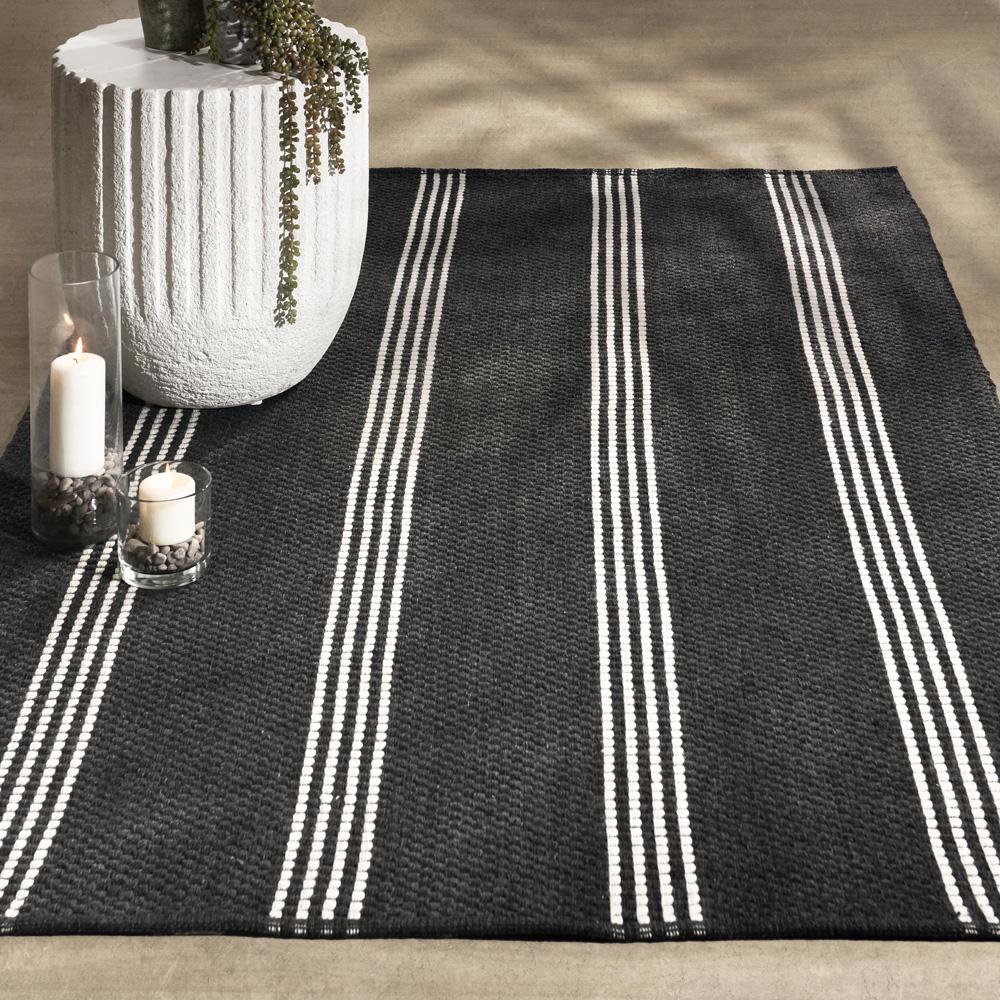 Villa by Classic Home - Sorrento 5X8 Handwoven Performance Stripe Charcoal Fabric Area Rug - 5W - Charcoal - 30132504 veiw 5