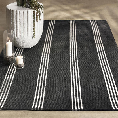 Villa by Classic Home - Sorrento 8X10 Handwoven Performance Stripe Charcoal Fabric Area Rug - 8W - Charcoal - 30132505 veiw 5