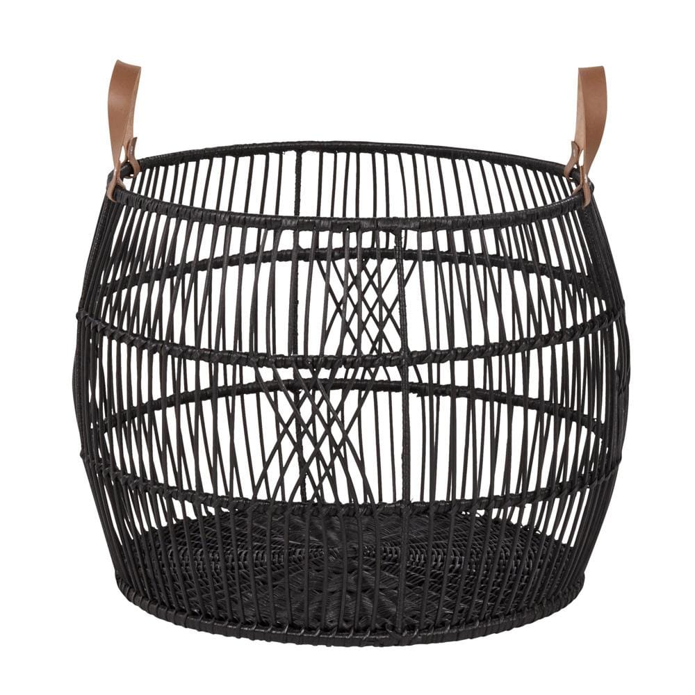 Villa by Classic Home - Sumatra Rattan Floor Storage Basket In Black - 21W - Black - 300107B veiw 1