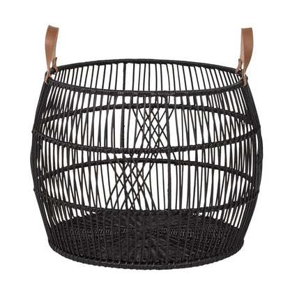 Villa by Classic Home - Sumatra Rattan Floor Storage Basket In Black - 21W - Black - 300107B veiw 1