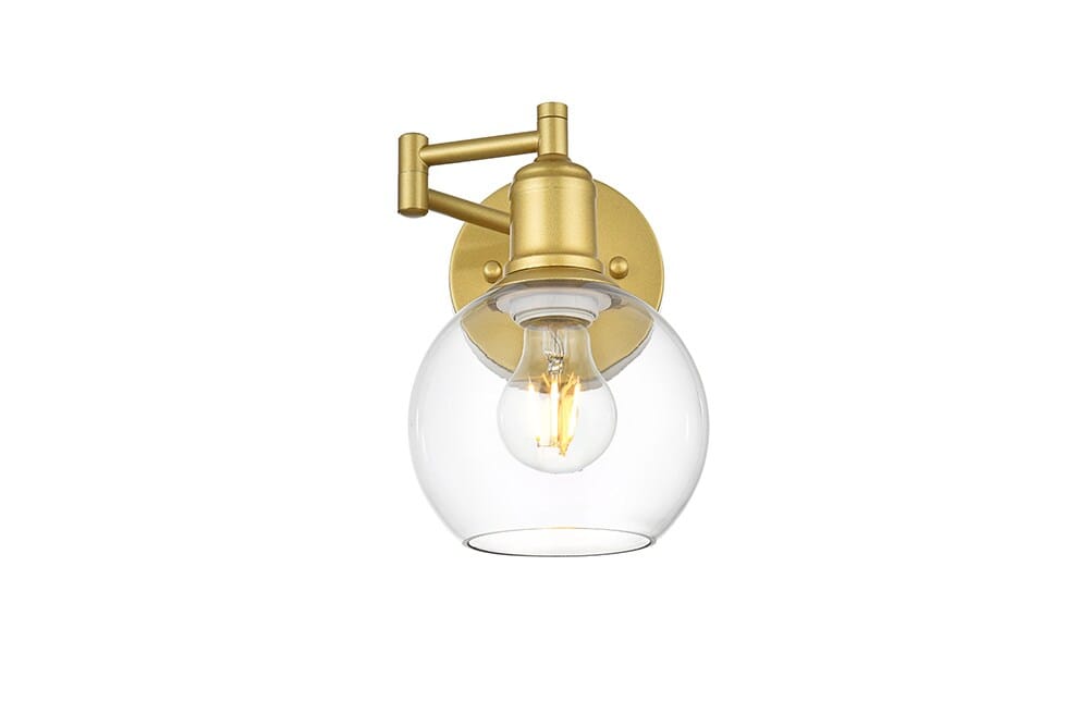 Elegant Furniture & Lighting - Davian 1 light Brass and Clear swing arm wall sconce - LD7327W6BRA veiw 1