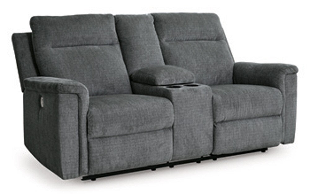 Signature Design by Ashley - Barnsana Dbl Rec Pwr Loveseat W/Console in Black/Gray - 3320296 veiw 1