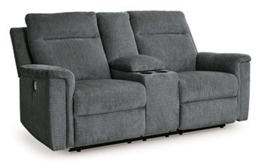 Signature Design by Ashley - Barnsana Dbl Rec Pwr Loveseat W/Console in Black/Gray - 3320296 veiw 1