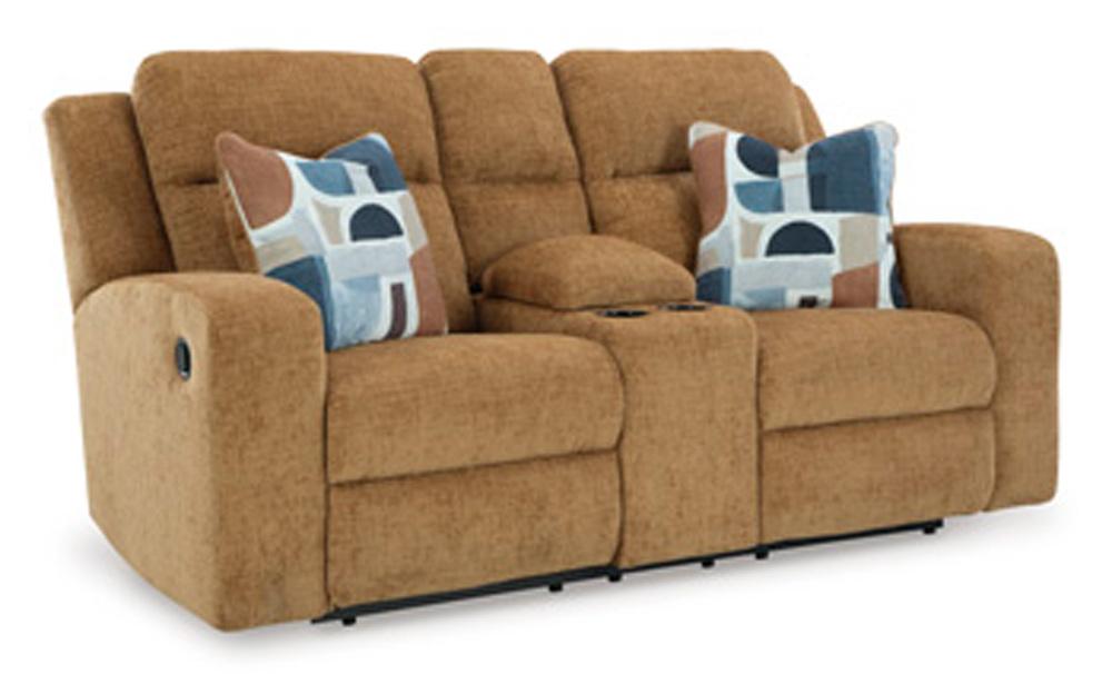 Signature Design by Ashley - Kanlow Dbl Rec Loveseat W/Console in Honey - 3860594 veiw 1
