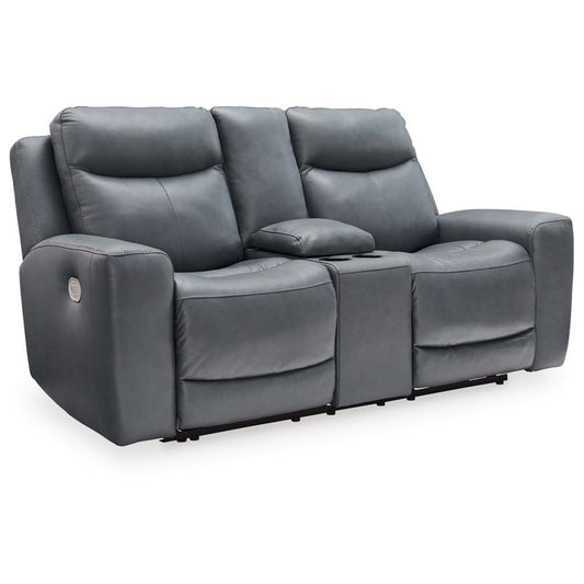 Signature Design by Ashley - Mindanao Pwr Reclining Loveseat W/Adj Headrest & Console in Steel - U5950418 veiw 1