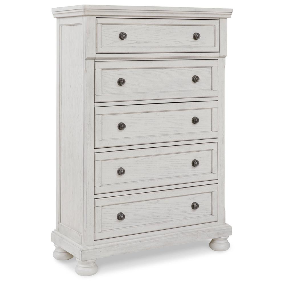 Signature Design by Ashley - Robbinsdale Five Drawer Chest in Antique White - B742-46 veiw 1