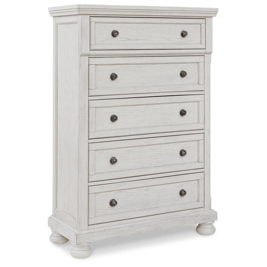 Signature Design by Ashley - Robbinsdale Five Drawer Chest in Antique White - B742-46 veiw 1