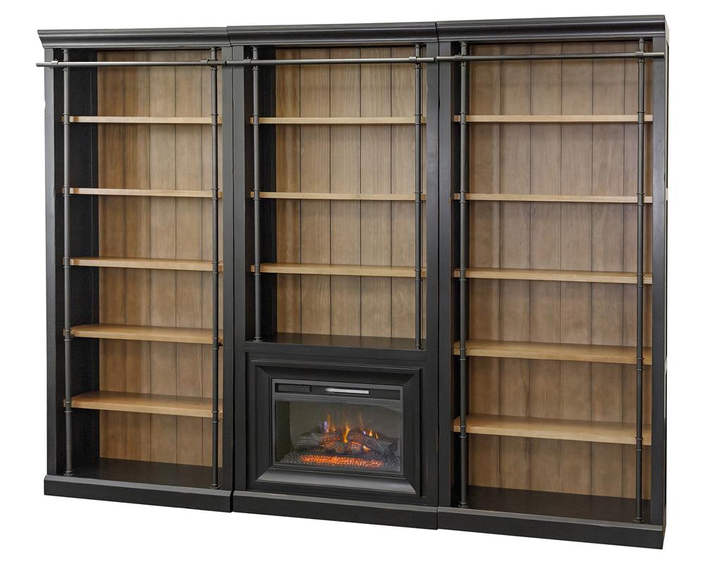 Martin Furniture - Toulouse Three 8 Tall Bookcase Wall With Fireplace and Ladder In Black - IMTE4094FPKIT3 veiw 1