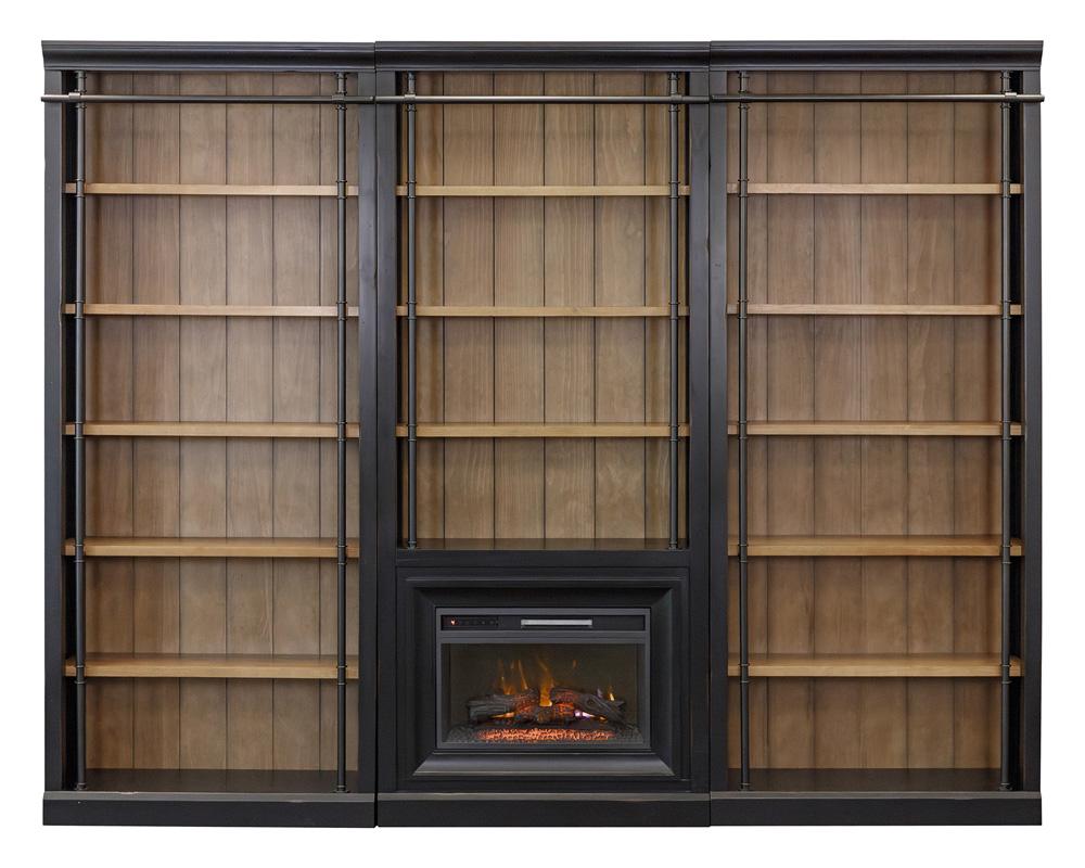 Martin Furniture - Toulouse Three 8 Tall Bookcase Wall With Fireplace and Ladder In Black - IMTE4094FPKIT3 veiw 2