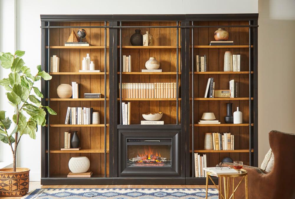 Martin Furniture - Toulouse Three 8 Tall Bookcase Wall With Fireplace and Ladder In Black - IMTE4094FPKIT3 veiw 12