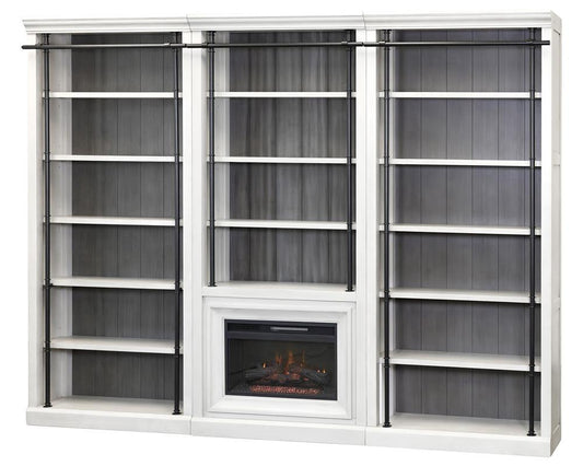 Martin Furniture - Toulouse Three 8 Tall Bookcase Wall With Fireplace and Ladder In White - IMTE4094FPWKIT3 veiw 1