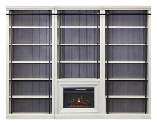 Martin Furniture - Toulouse Three 8 Tall Bookcase Wall With Fireplace and Ladder In White - IMTE4094FPWKIT3 veiw 2