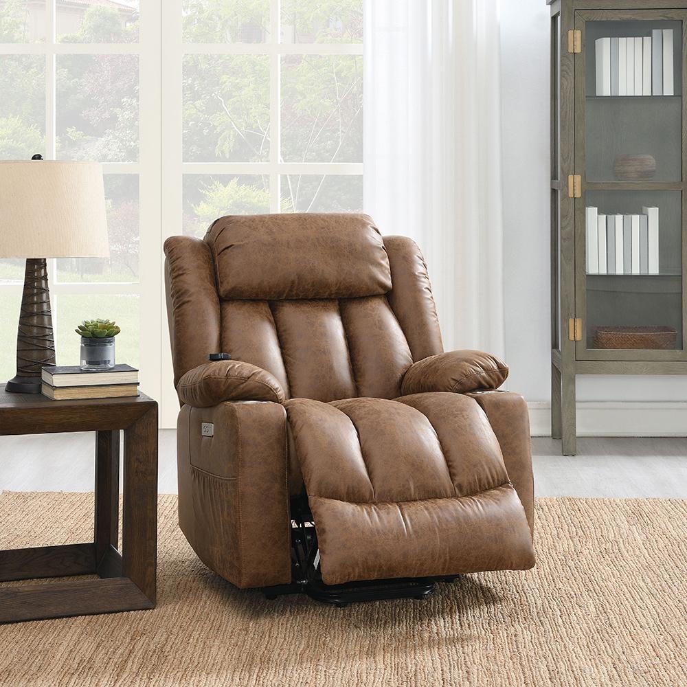 ACME Furniture - Omarion Power Recliner w/Lift, Heating & Massage - Brown Leather Aire - LV02997 veiw 7