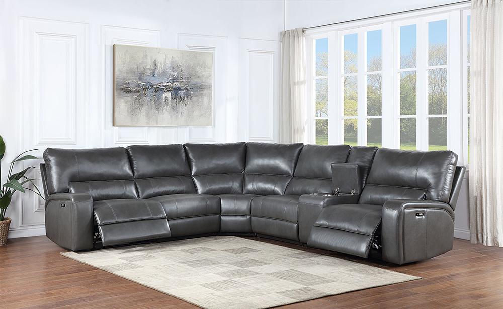 ACME Furniture - Saul Power Motion Sectional Sofa - Gray Leather Aire - LV53745 veiw 1