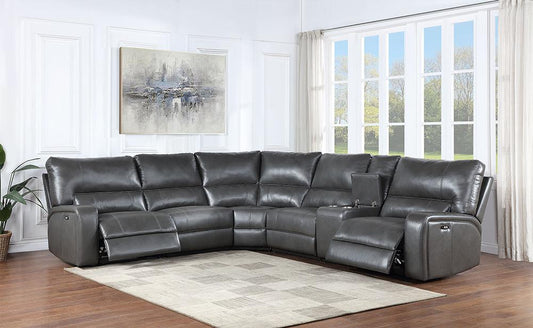 ACME Furniture - Saul Power Motion Sectional Sofa - Gray Leather Aire - LV53745 veiw 1