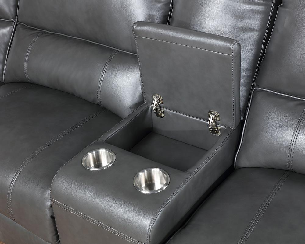 ACME Furniture - Saul Power Motion Sectional Sofa - Gray Leather Aire - LV53745 veiw 8