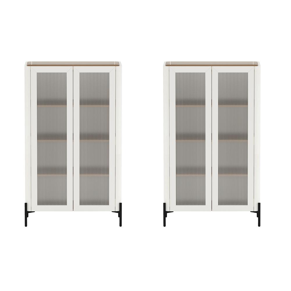 Manhattan Comfort - Abbey DÃ©cor Cabinet with 8 Adjustable Shelves in Maple and Off White - Set of 2 - 2-BC002-OW veiw 1