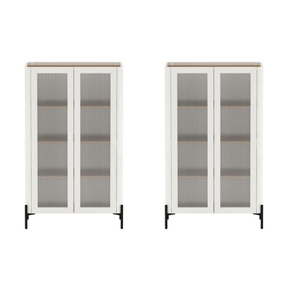 Manhattan Comfort - Abbey DÃ©cor Cabinet with 8 Adjustable Shelves in Maple and Off White - Set of 2 - 2-BC002-OW veiw 1
