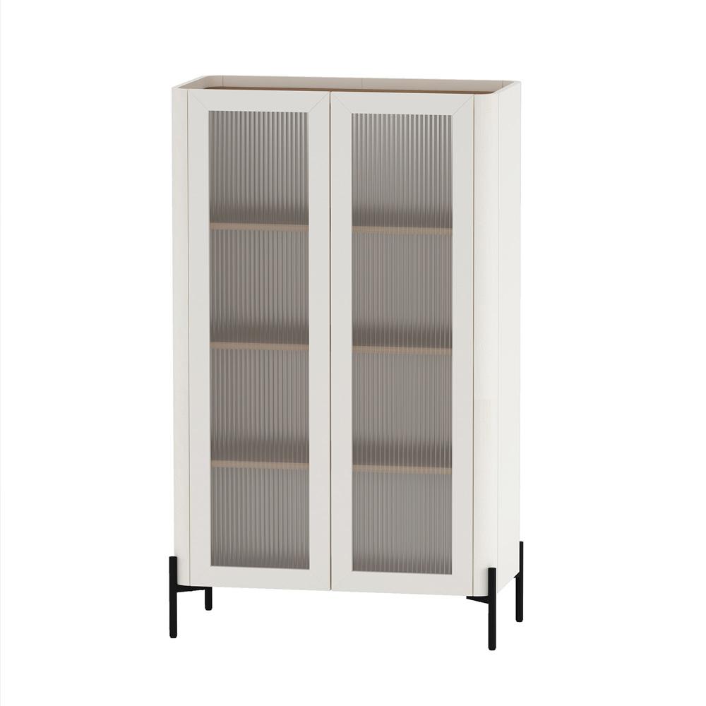 Manhattan Comfort - Abbey DÃ©cor Cabinet with 8 Adjustable Shelves in Maple and Off White - Set of 2 - 2-BC002-OW veiw 2
