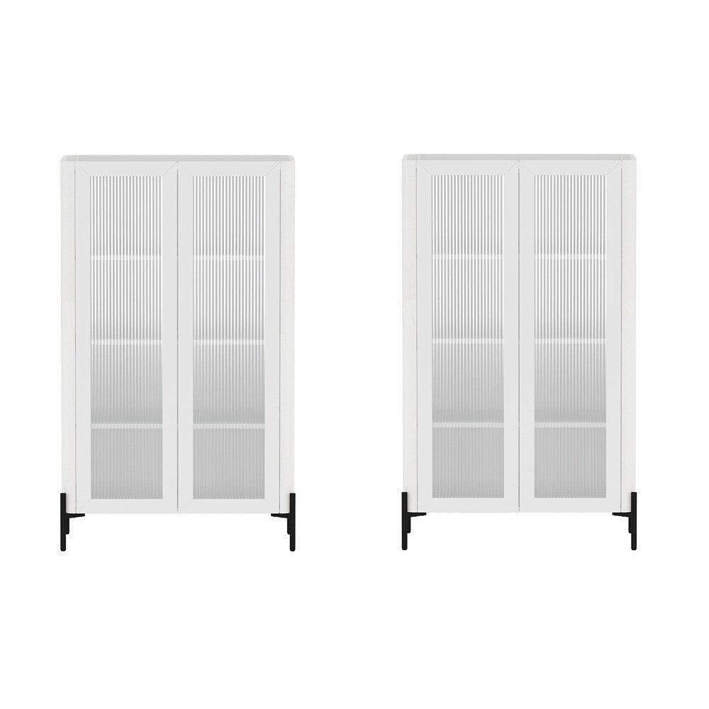 Manhattan Comfort - Abbey Décor Cabinet with 8 Adjustable Shelves in White - Set of 2 - 2-BC002-WH veiw 1