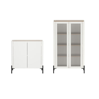 Manhattan Comfort - 2-Piece Abbey Accent Cabinet and Bookcase with 6 Adjustable Shelves in Maple and Off White - 2-AFBC042-OW veiw 1