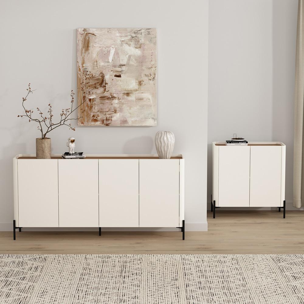 Manhattan Comfort - 2-Piece Abbey Accent Cabinet and Sideboard with 6 Adjustable Shelves in Maple and Off White - 2-AFSB046-OW veiw 10