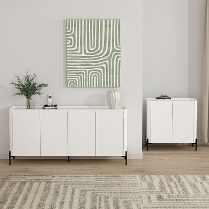 Manhattan Comfort - 2-Piece Abbey Accent Cabinet and Sideboard with 6 Adjustable Shelves in White - 2-AFSB046-WH veiw 10