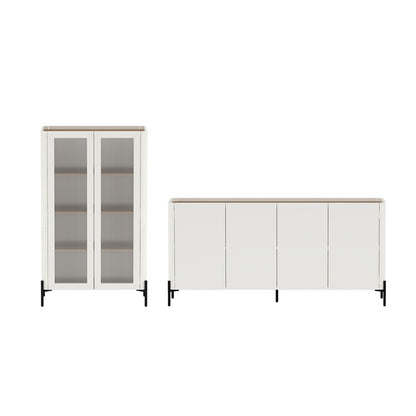 Manhattan Comfort - 2-Piece Abbey Bookcase and Sideboard with 8 Adjustable Shelves in Maple and Off White - 2-BCSB026-OW veiw 1